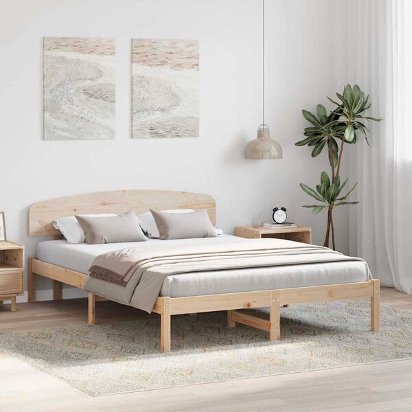 vidaXL Bed Frame with Headboard Natural 150 x 200 cm Solid Pine Wood