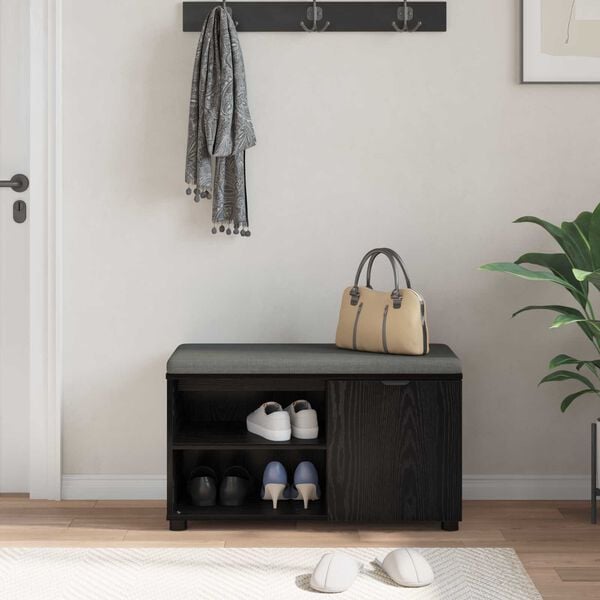 vidaXL Hall Bench with Cushion Plain Black Oak 80 x 38 x 46 cm