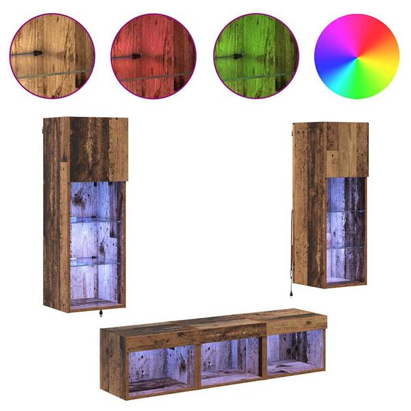 vidaXL TV Wall Units Wall-mounted 5 pcs Black Oak Engineered Wood