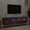 vidaXL TV Wall Cabinets with LED Lights 2 pcs Smoked Oak 80x30x40 cm