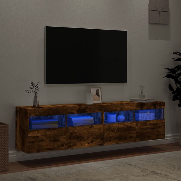 vidaXL TV Wall Cabinets with LED Lights 2 pcs Smoked Oak 80x30x40 cm