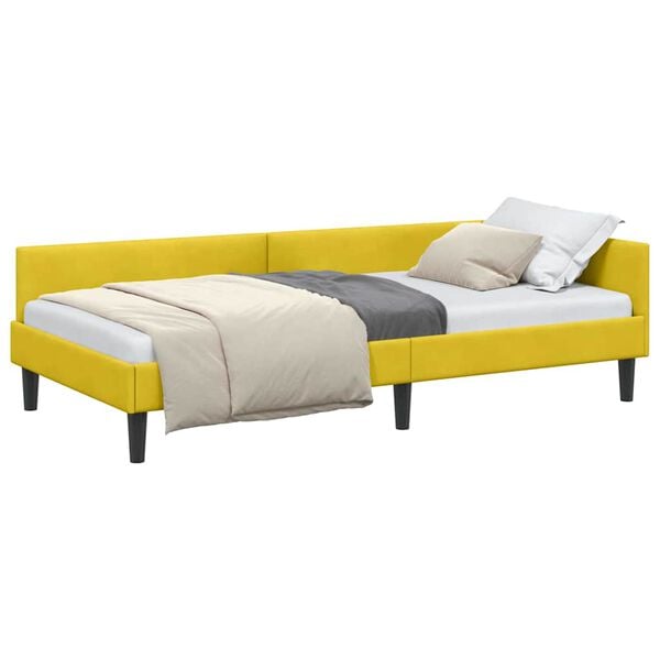 vidaXL Corner Bed Frame with Headboard Yellow 90 cm x 200 cm Velvet