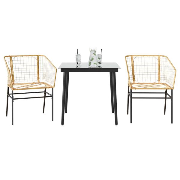 vidaXL 3 Piece Garden Dining Set Brown Poly Rattan Glass