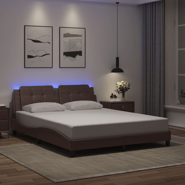 vidaXL Bed Frame with LED without Mattress "Zadar" Brown 160x200 cm