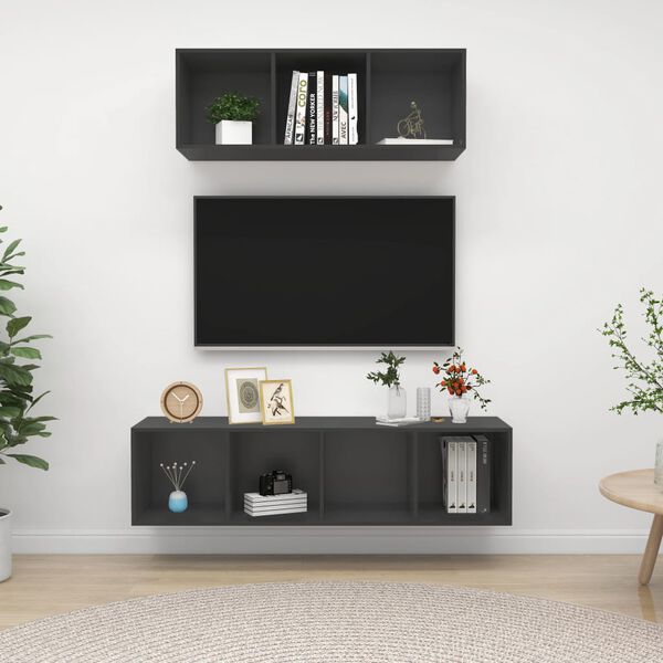 vidaXL 2 Piece TV Cabinet Set Grey Engineered Wood