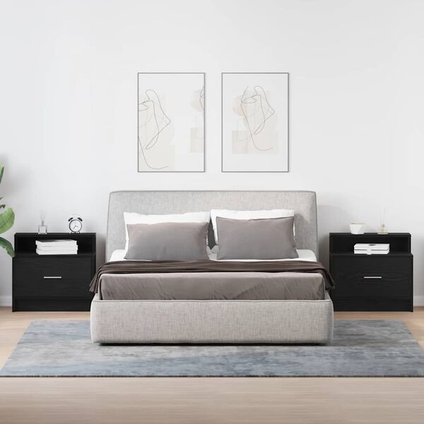 vidaXL Bedside Cabinets with Drawer 2 pcs Black Oak 51x31x47 cm