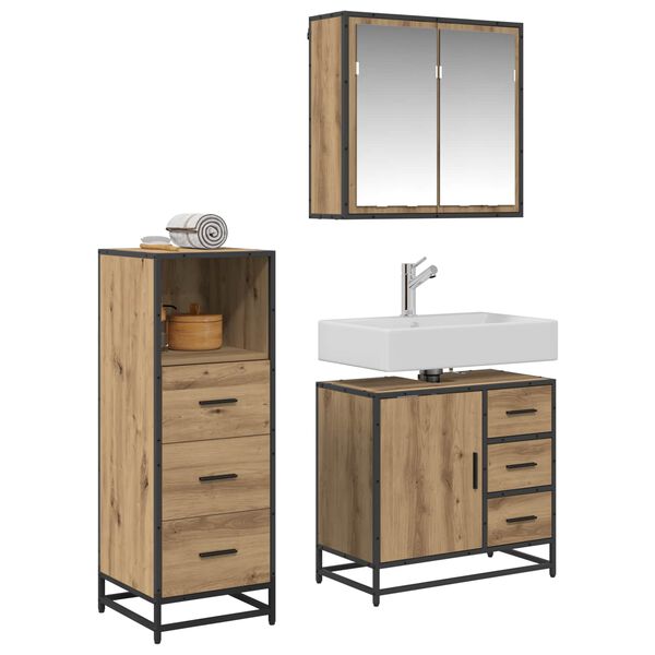 vidaXL Bathroom Furniture Set 3 pcs Artisan Oak Engineered Wood