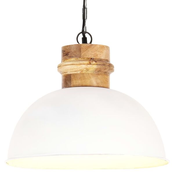 vidaXL Industrial Hanging Lamp White Round 42 cm E27 Solid Mango Wood