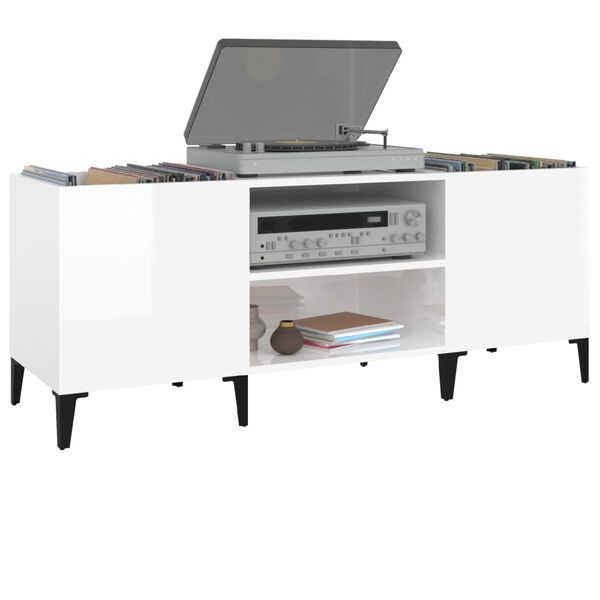 vidaXL Record Cabinet High Gloss White 121x38x48 cm Engineered Wood