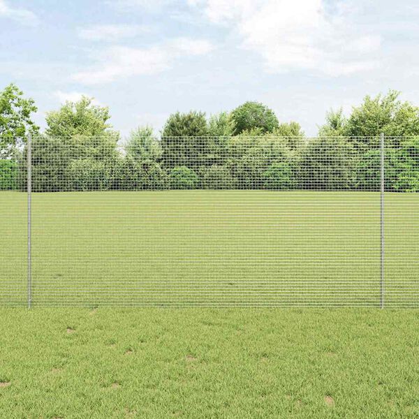vidaXL Fence with Post Silver 1.2 x 50 m Steel
