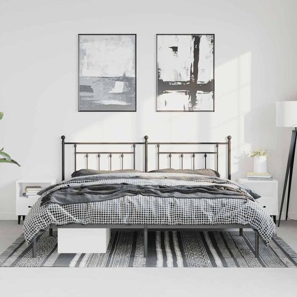 vidaXL Metal Bed Frame without Mattress with Headboard Black 183x213cm