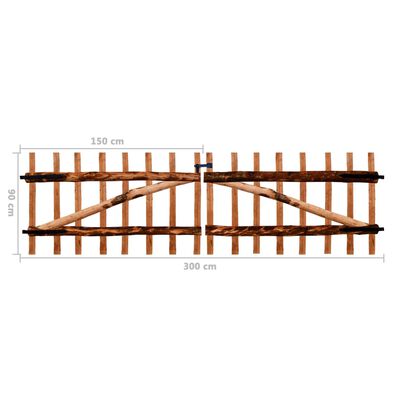 vidaXL Double Fence Gate Impregnated Hazel Wood 300x90 cm