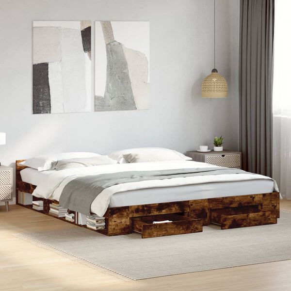 vidaXL Bed Frame with Drawers without Mattress Smoked Oak 200x200 cm