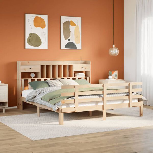 vidaXL Bookcase Bed without Mattress 180x200 cm Super King Solid Wood Pine