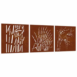 vidaXL Garden Wall Decorations 3 pcs 55x55 cm Corten Steel Grass Design