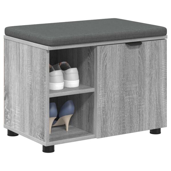 vidaXL Hall Bench with Cushion with Shelf Grey Sonoma 60 x 38 x 46 cm