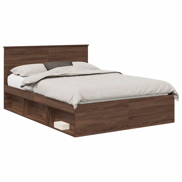vidaXL Bed Frame with Headboard Brown Oak 140 x 200 cm Solid Pine Wood