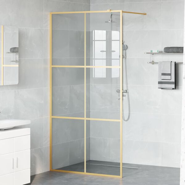 vidaXL Walk-in Shower Wall Gold 100 x 195 cm Tempered Glass