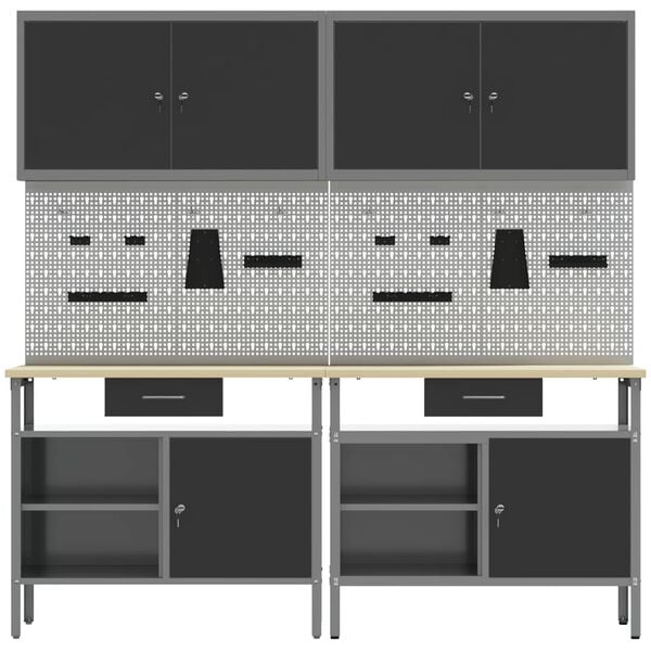 vidaXL Work Bench Set with Drawer 8 pcs Black Powder-Coated Steel