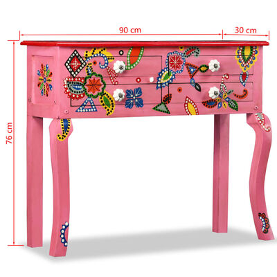 vidaXL Console Table Solid Mango Wood Pink Hand Painted
