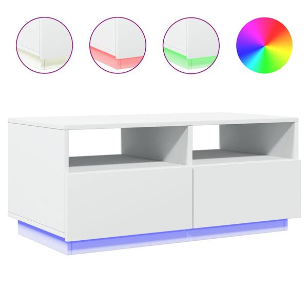 vidaXL Coffee Table with LED Lights White 90x49x40 cm