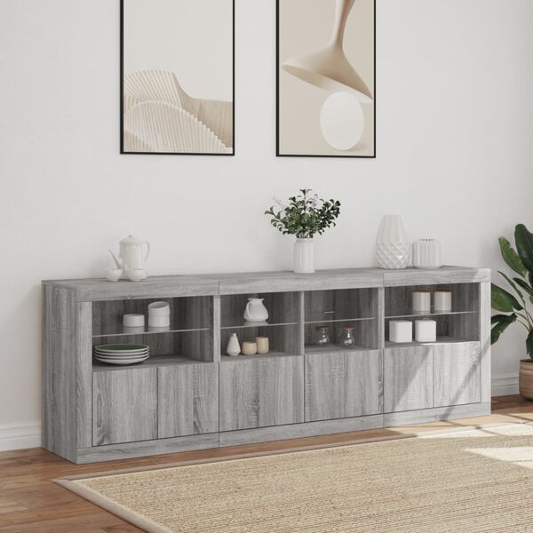 vidaXL Sideboard with LED Lights Grey Sonoma 202x37x67 cm