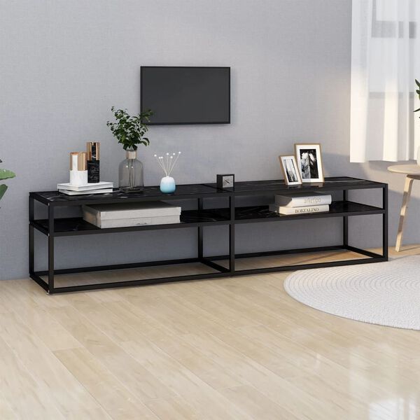 vidaXL TV Cabinet Black Marble 180x40x40.5 cm Tempered Glass