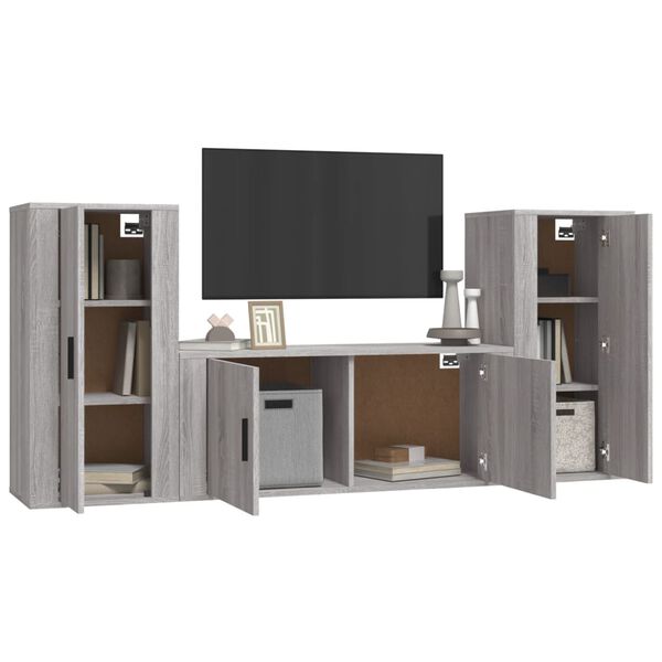 vidaXL 3 Piece TV Cabinet Set Grey Sonoma Engineered Wood