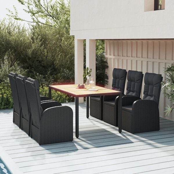 vidaXL 7 Piece Garden Dining Set Black Poly Rattan&Solid Wood Acacia
