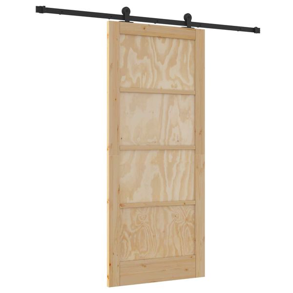 vidaXL Sliding Door Natural and Black 86 x 198.5 cm Solid Pine Wood