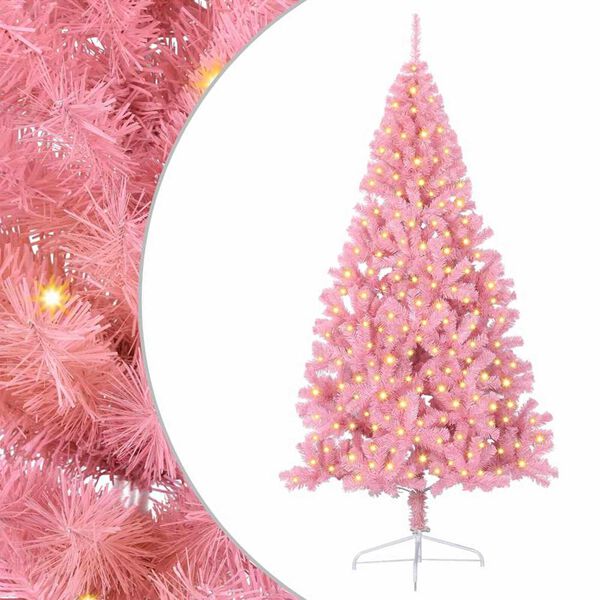 vidaXL Artificial Pre-lit Christmas Tree with 300 LEDs Pink 240 cm PVC