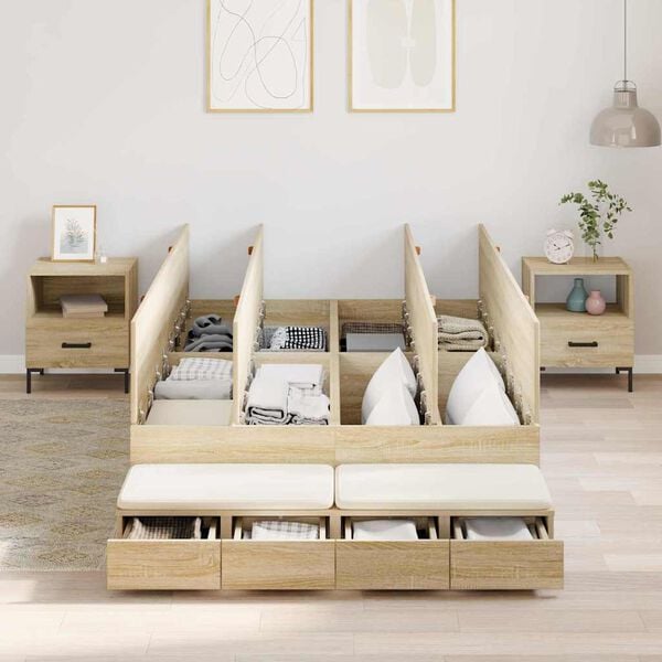 vidaXL Storage Bed Frame with Drawer Sonoma Oak 120 cm Engineered Wood