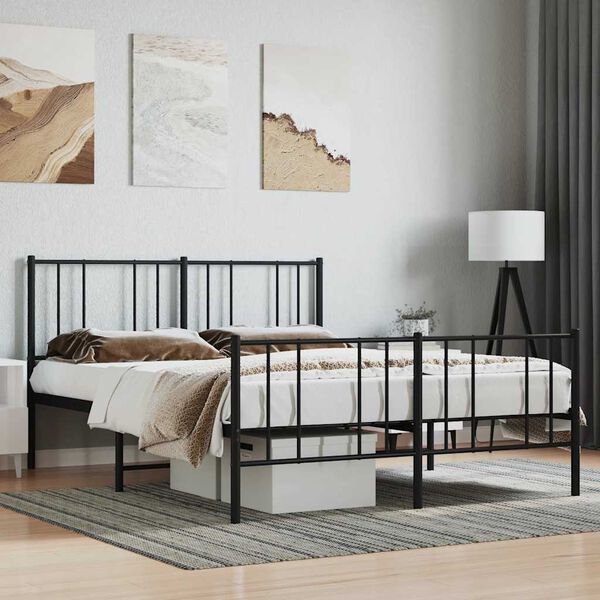 vidaXL Metal Bed Frame without Mattress with Footboard Black 120x200cm