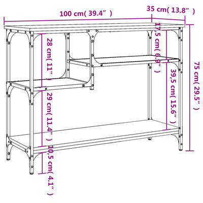 vidaXL Console Table with Shelves Sonoma Oak 100x35x75 cm