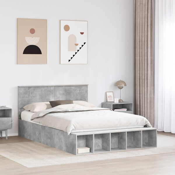vidaXL Bed Frame with Shelf Concrete Grey 160 x 200 cm Engineered Wood