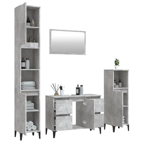 vidaXL 4 Piece Bathroom Furniture Set Concrete Grey Engineered Wood