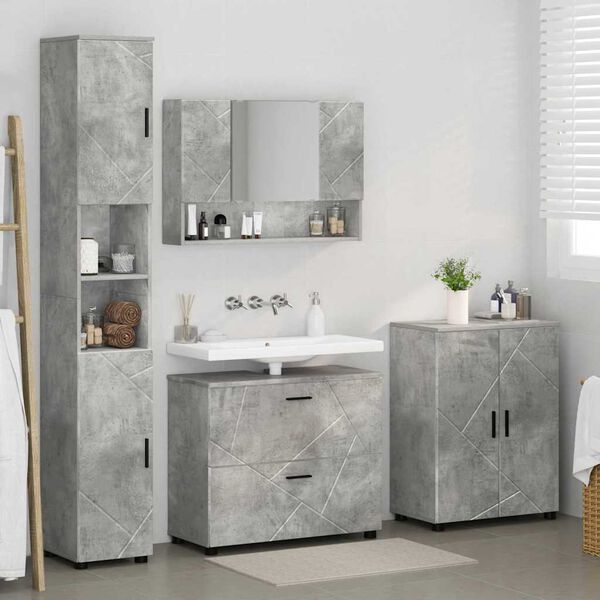 vidaXL Bathroom Furniture Set 4 pcs Concrete grey Engineered wood