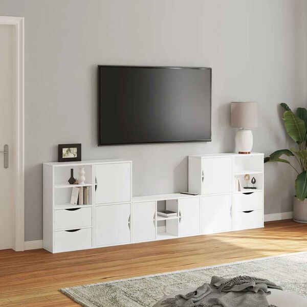 vidaXL 5 Piece TV Units with Storage ODDA White Solid Wood Pine
