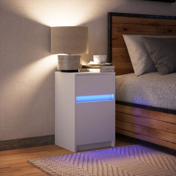 vidaXL Bedside Cabinet with LED Lights White Engineered Wood