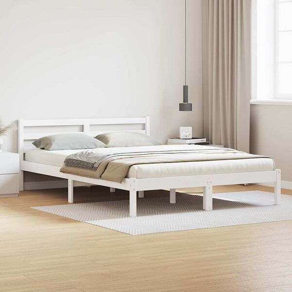 vidaXL Bed Frame White 225.5 x 145.5 x 69.5 cm Solid Pine Wood