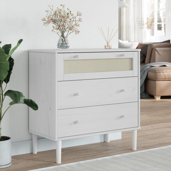 vidaXL Drawer Cabinet SENJA Rattan Look White 80x40x80 cm Solid Wood Pine