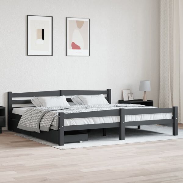 vidaXL Bed Frame without Mattress Dark Grey Solid Pinewood 200x200 cm (322095+321990)