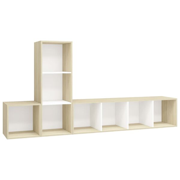 vidaXL 3 Piece TV Cabinet Set White and Sonoma Oak Engineered Wood