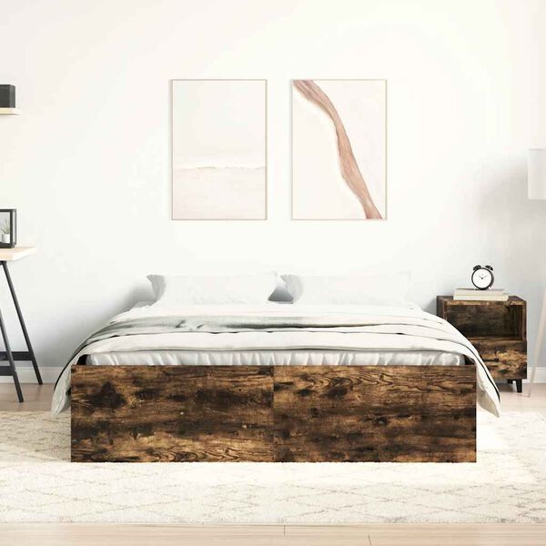 vidaXL Bed Frame without Mattress Smoked Oak 135x190 cm Double Double