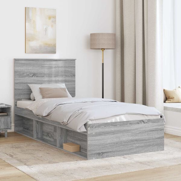 vidaXL Bed Frame Grey Sonoma 90 x 190 cm Solid Pine Wood