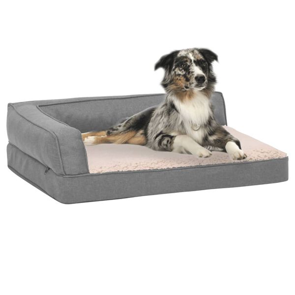 vidaXL Ergonomic Dog Bed Mattress 60x42 cm Linen Look Fleece Grey