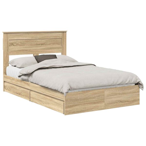 vidaXL Storage Bed with Drawer Sonoma Oak 120 x 190 cm Engineered Wood