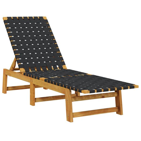 vidaXL Sun Lounger with Table Black Solid Wood Acacia and Fabric