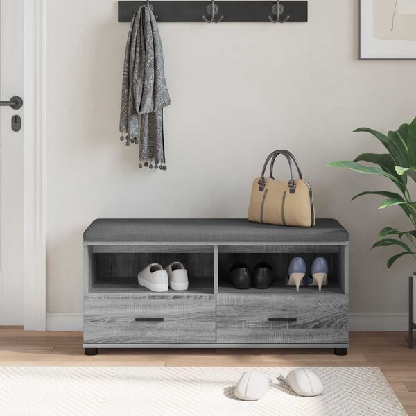 vidaXL Hall Bench with Cushion Grey Sonoma 100 x 38 x 46 cm