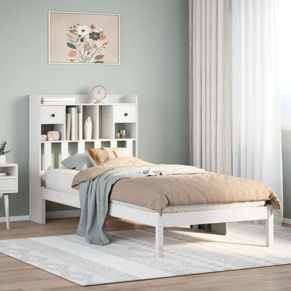 vidaXL Bookcase Bed without Mattress White 75x190 cm Small Single Solid Wood Pine